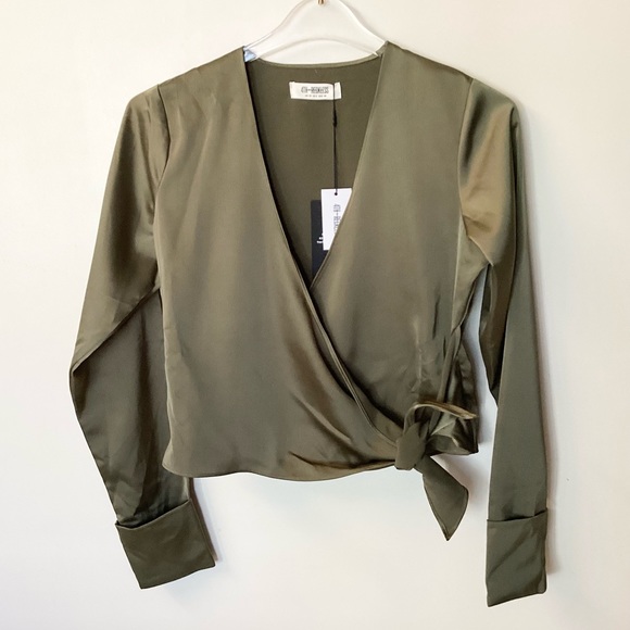 NWT 4th + Reckless Layla Wrap Blouse - Khaki - S - Picture 1 of 8